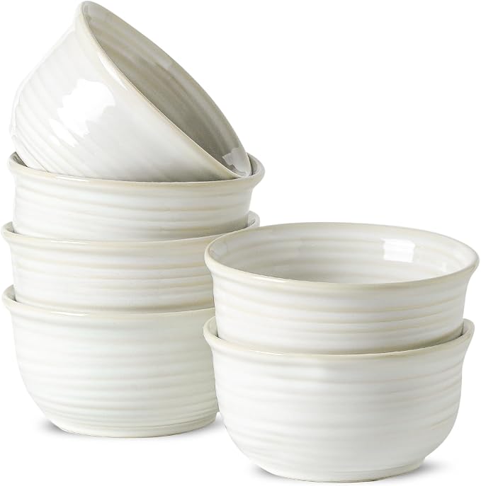 Hasense Cereal Bowls, 20 Ounce Soup Bowls Set of 6, Ceramic Deep Bowl for Kitchen, Perfect for salad Pasta Dessert Oatmeal, Dishwasher and Microwave Safe, Clay-Infused White