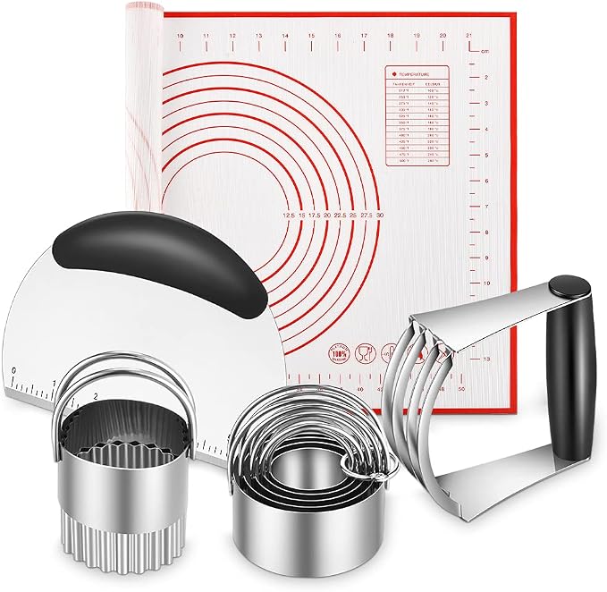 Pastry Cutter, Biscuit Cutter, Dough Scraper,Pastry Blender,Baking Mats | Stainless Steel Dough Cutter Set,Biscuit Cutter Baking Pastry Mat Dough Blender Tools & Pastry Utensils (5 Pcs/Set)