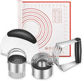 Pastry Cutter, Biscuit Cutter, Dough Scraper,Pastry Blender,Baking Mats | Stainless Steel Dough Cutter Set,Biscuit Cutter Baking Pastry Mat Dough Blender Tools & Pastry Utensils (5 Pcs/Set)
