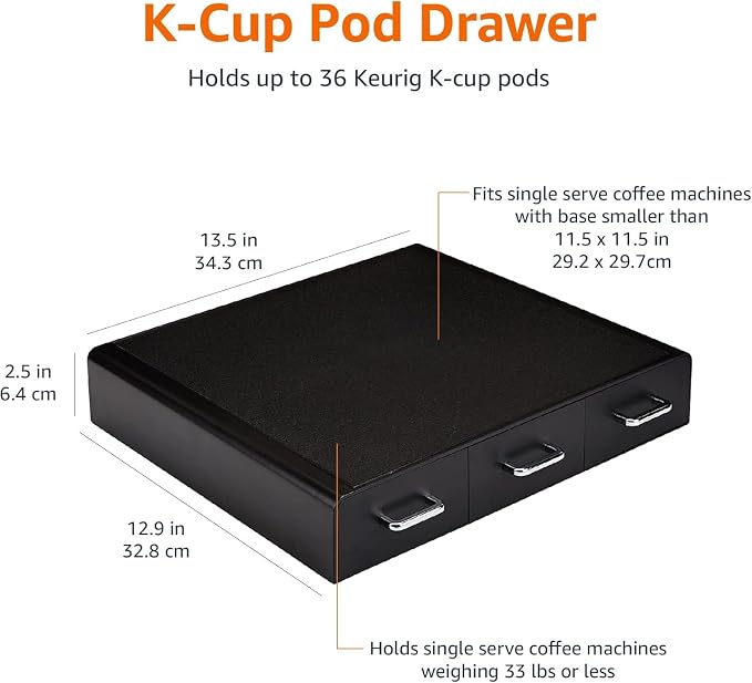 Amazon Basics K-Cup Compatible Coffee Pod Storage Drawer, 3 Easy-Open Drawers, 36 Pod Capacity, Black