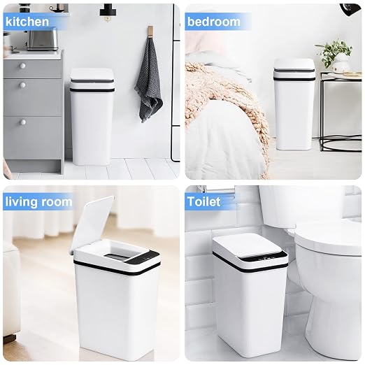 Anborry Bathroom Trash Cans with Lid 2 Pack Touchless Automatic Motion Sensor 2.2 Gal & 4 Gal Small Garbage Can, Smart Electric Narrow Garbage Bin for Bedroom Office Kitchen (White)