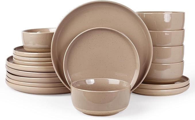 Famiware Milkyway 18-Piece Stoneware Dinnerware Set, Cinnamon Brown | Plates and Bowls for 6, Dishes Set for Everyday & Formal Use, Microwave & Dishwasher Safe, Chip & Scratch Resistant