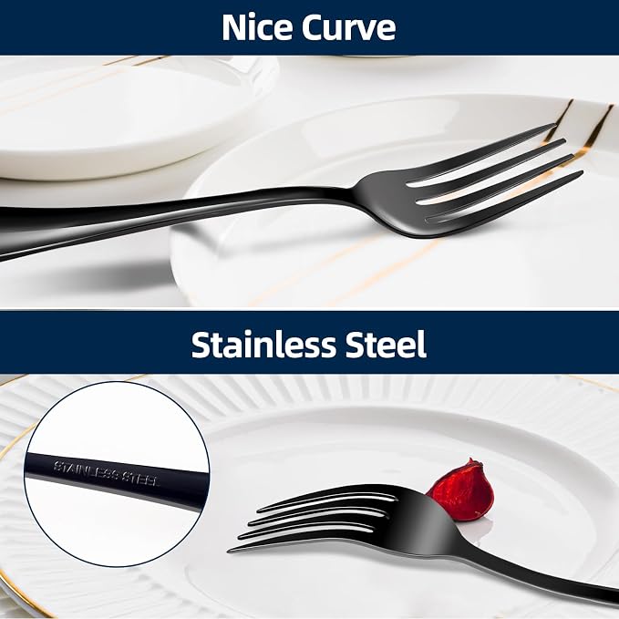 Black Forks 16 Pices Dinner Forks 8 Inches Food Grade forks stainless steel Table Forks Flatware Forks Mirror Polished Sturdy and Durable Dishwasher Safe Great for Home Kitchen or Restaurant
