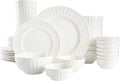 Gibson Home Zen Buffet Porcelain Ceramic Dinnerware Sets for 8, Plates and Bowls Set (40pcs), White Embossed Dishes