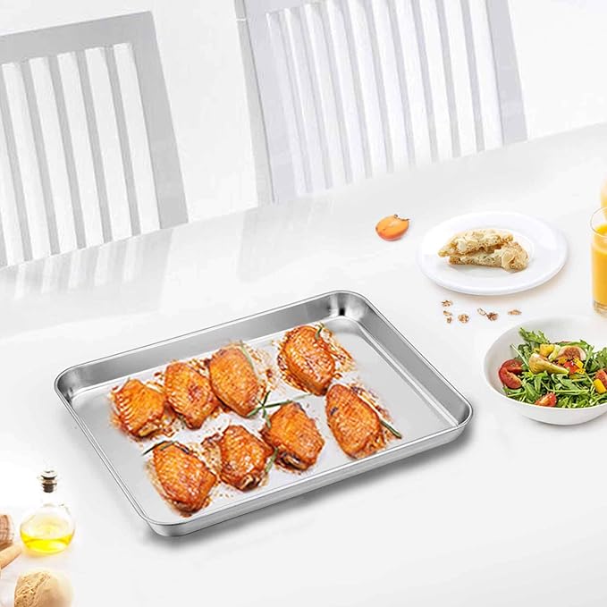 TeamFar Toaster Oven Pan with Cooling Rack, 10.4"x 8"x1" Toaster Oven Tray | Stainless Steel Toaster Oven Pan with Baking Wire Rack for Cooking, Healthy & Non Toxic, Mirror Finish & Dishwasher Safe