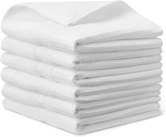 Amazon Basics Organic Cotton Waffle Weave Kitchen Dish Towels, Ultra Absorbent, Quick Drying, Lint-Free, 15 x 25 inches, 6-Pack