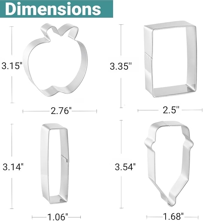 JOB JOL Cookie Cutters 4 PCS, for Back to School and Teacher Appreciation | Apple, Pencil, Paper, Ruler