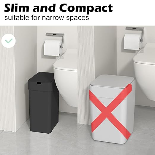 ELPHECO Bathroom Trash Can with Lid,Motion Sensor, 2 Pack Black | Automatic Garbage Can, 2.5 Gallon + 4 Gallon Smart Slim Waterproof Trash Bins for Bedroom, Office, Living Room