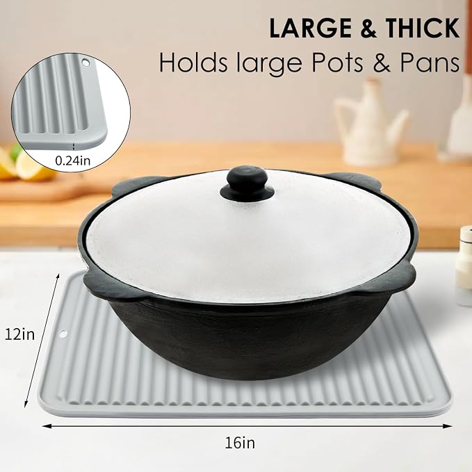Large Silicone Trivet 16'' X 12'' Silicone Hot Pads for Kitchen Nonslip and Heat Resistant Hot Pads Trivets for Kitchen Protect Table Quartz Countertops, Gray