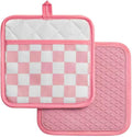 Ohocut Pink Checkered Pot Holder, Checkerboard Potholders for Kitchen, Silicone Pot Holders with Pocket for Kitchen Clearance 2 Pack Set, Hot Pads and Oven Mitts for Cooking Baking