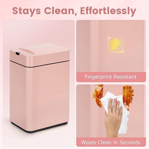 SYNCVIBE Slim Bathroom Trash Can, 2.6 Gallon, Butterfly Sensor Lid, Pink | Stainless Steel Garbage Can, Automatic Trash Bin, IPX5 Waterproof Wastebasket for Under Counter and Small Spaces