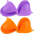 2 Pairs Mini Oven Gloves Silicone Oven Mitts Purple and Orange | Silicone Heat Resistant Cooking Pinch Mitts Potholder for Kitchen Cooking & Baking