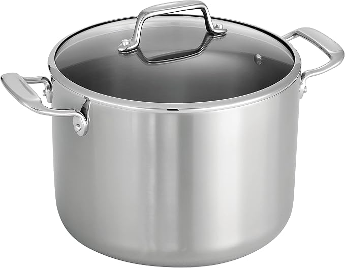 Tramontina Boston Tri-Ply Clad Stainless Steel 8-Quart Stock Pot with Lid | Induction-Ready Pasta Pot, Dishwasher-Safe, NSF-Certified