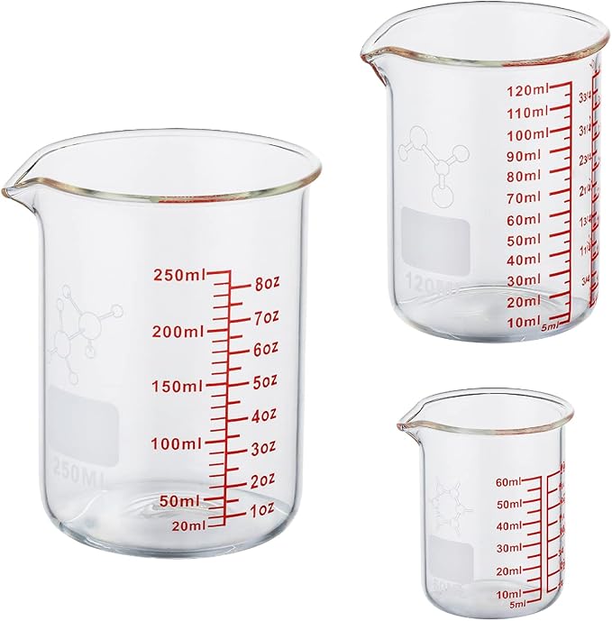 Ackers Mini Glass Measuring Beaker Set, Borosilicate, 2oz 4oz 8oz Measuring Cups