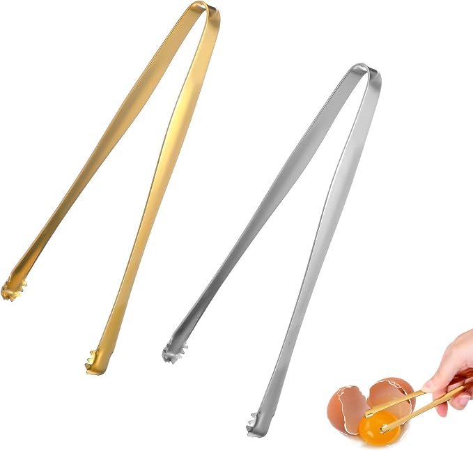 Yuanchu 2 Pcs Egg Chalaza Remover Tongs, Egg Chalaza Remover Tools | Toothed Design Eggshell Fragment Remover Tool, Stainless Steel Multipurpose Kitchen Utensil for Baking Cooking Pastry Chefs