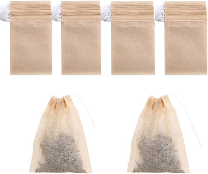 400 Pack Disposable Drawstring Tea Filter Bags, 7 x 9cm Natural Color | Safe & Natural Unbleached Paper Tea Infuser Drawstring Empty Bag for Loose Leaf Tea