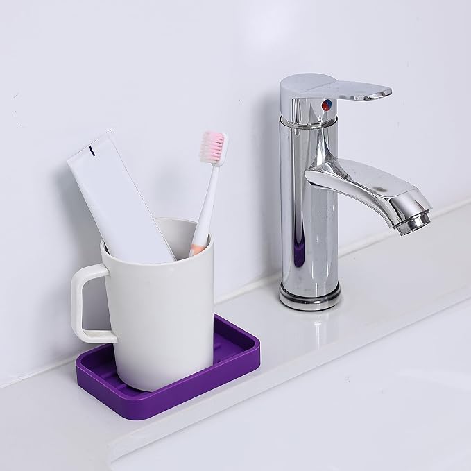 MicoYang Silicone Kitchen Sink Organizer Tray for Multiple Usage,Easy Clean Sponges Holder for Kitchen Bathroom Counter or Sink,Dish Soap Dispenser,Scrubber,Bottle,Cup Purple 4.9”x 3.2”