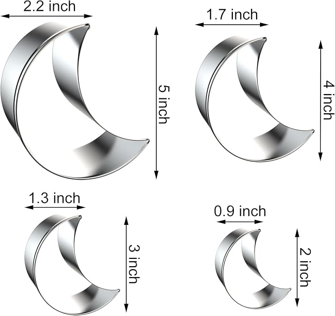 Crescent Moon Cookie Cutter Set - 5 inch, 4 inch, 3 inch, 2 inch - 4 Piece New Moon Cookie Cutters Shapes Molds - Stainless Steel