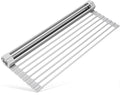 17.5 x 13.1 Inch Roll-Up Dish Drying Rack, Fits Across Sink Openings up to 16.5 Inches, Heavy-Duty Premium Silicone, Strong Support, Non-Slip, Heat-Resistant, Warm Gray