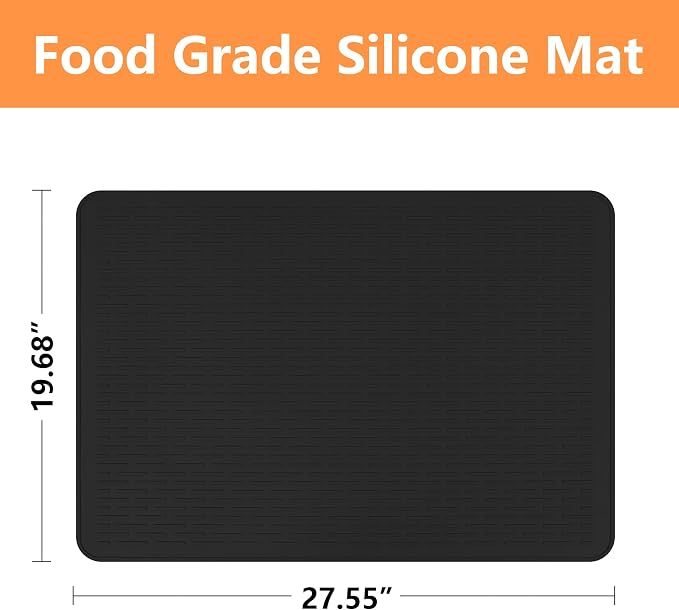 Stove Top Cover for Electric Stove- Range Covers for Electric Stove,Silicone XXL Dish Drying Mat, Glass Cooktop Covers, Flat RV Range top Mats (Black, 28"x20")