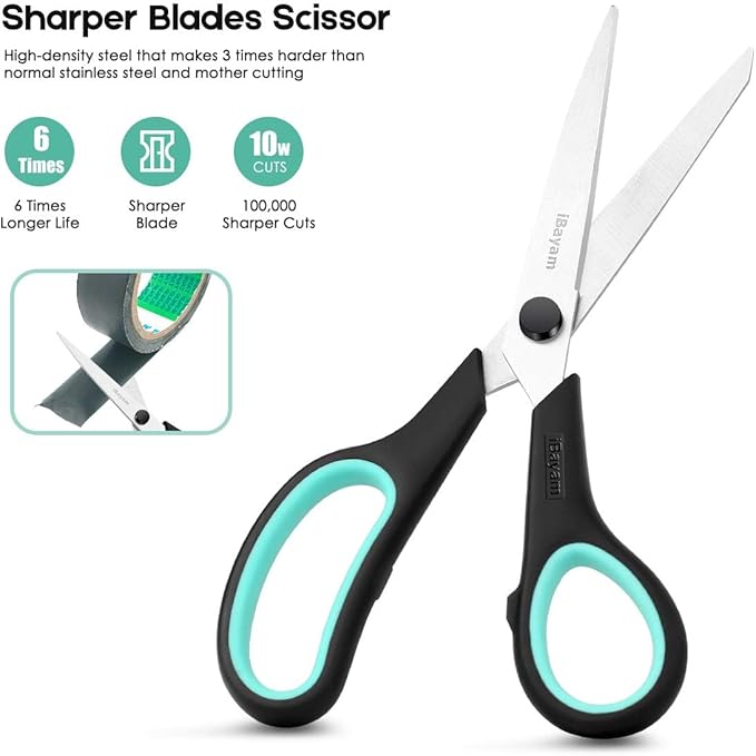 iBayam 8.5" Heavy Duty Scissors All Purpose for Office School Crafts Sewing | 3-Pack, Ultra-Sharp 2.5mm Stainless Blades, Comfort Grip Handles, Left & Right Handed – Teacher Desk & Classroom Must-Have