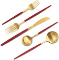 VANVRO Matte Red Gold Silverware Set, 20-Piece Stainless Steel Flatware Set, Satin Finish tableware Cutlery Set, Service for 4, Home and Restaurant, Dishwasher Safe