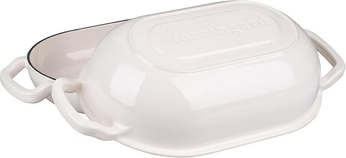 VORRINGARD Enameled Cast Iron Sourdough Bread Oven, Dutch Oven, Loaf Cast Iron Bread Pan for Homemade Bread Baking, Meatloaf Pan with Lid, 5QT, White