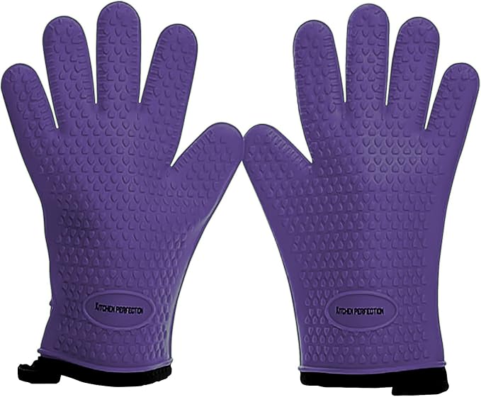 KITCHEN PERFECTION S Silicone Smoker BBQ Gloves - Heat Resistant Oven Mitts | Waterproof, 5-Finger Design For A Better Grip, for Pitmasters, Meat Smoking, Grilling, Cooking, Frying Turkey | Grill Gift