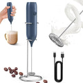 CIRCLE JOY Rechargeable Milk Frother Handheld with Stand, Coffee Frother Wand Drink Mixer with Dual Spring Whisk for Coffee, Cappuccino, Lattes, Frappe, Matcha and Hot Chocolate, Blue