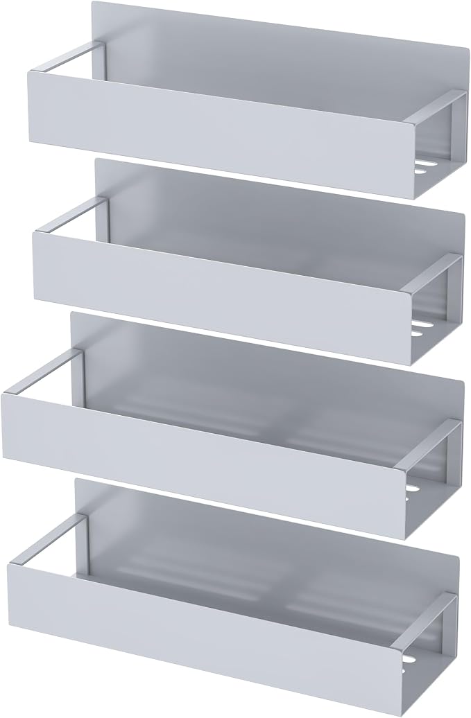 4 Pack Magnetic Spice Storage Rack Organizer for Refrigerator and Oven, Gray Fridge Organizers and Storage | Magnetic Shelves Heavy Duty for Fridge in Kitchen, Seasoning Storage Organizer, For Oven Washer and Dryer, For Heavier Items