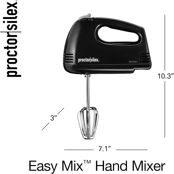Proctor Silex Easy Mix 5-Speed Electric Hand Mixer with Bowl Rest | Compact and Lightweight | 100 Watts of Peak Power | Black | 62507PS
