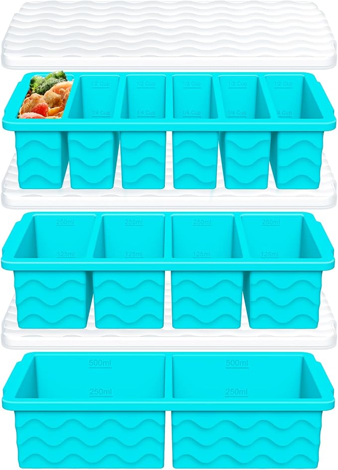 3-Pack Silicone Freezer Trays with Lid, Soup Freezer Container Molds | 2 Large 2-Cup, 4 Medium 1-Cup, 6 Small 1/2-Cup, BPA Free, Ice Cube Tray for Soup, Stews, Sauces, Meal Prep, Broth, Leftovers