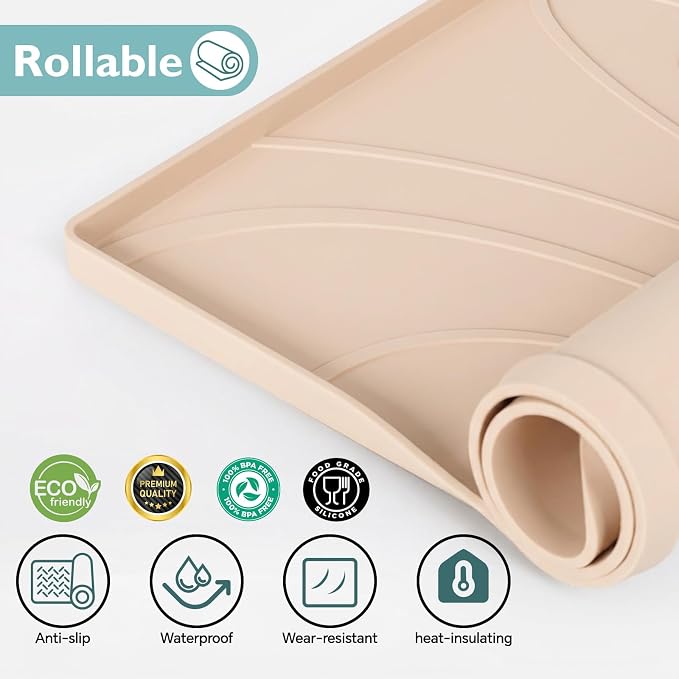 Under Sink Mat 28" x 22", Waterproof Silicone Cabinet Liner Tray, Leakproof Under Sink Organizer for Kitchen Bathroom, Non-Slip Shelf Protector, Oil-Resistant, Easy to Clean, Durable