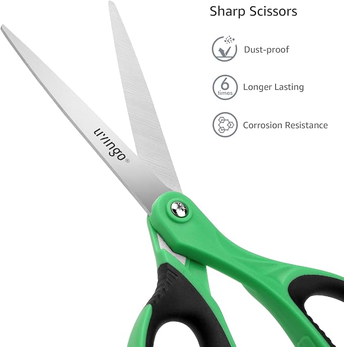 LIVINGO 3 Pack Sharp Scissors All Purpose for Office Cutting Paper, 8.5" | Comfort Grip Handles, Stainless Steel Blades, Fabric Cutting for Home, School, Sewing and DIY Crafts