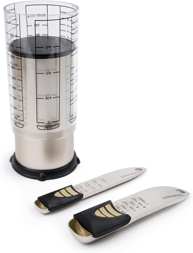 KitchenArt 2 Cup Pro Essentials Gift Set, 6.5x6.5x7", 3-Piece Set | The Essentials for Baking & Cooking | Adjustable Teaspoon, Tablespoon & 2 Cup Measuring Cup | Kitchen Measuring Gadget Set