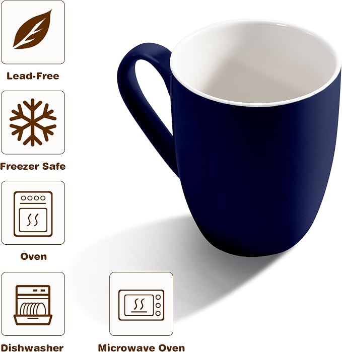 Urbanstrive 16 oz Large Coffee Mugs Set of 6 Ceramic Coffee Mug White Coffee Cups Tea Cups Idea Gift for Women Men House Warming Gifts New Home Office, Dark Blue 6 Pack