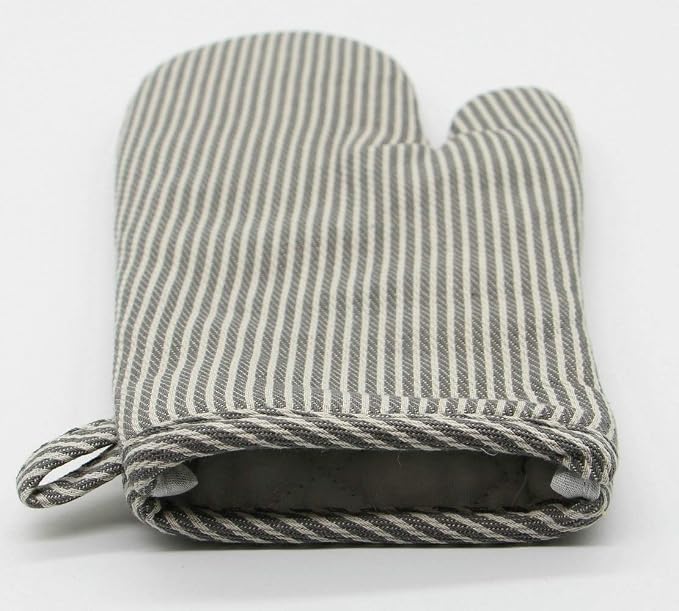 Cotton Oven Mitts and Pot Holders Set, Grey Stripes, Set of 3 | Quilted Oven Mitts Heat Resistant, Pot Holders and Oven Mitts For Kitchen