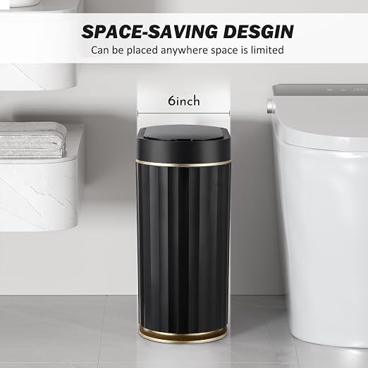 ELPHECO Black Bathroom Trash Can with Lid 2 Gallon Sensor Trash Bin, Automatic Narrow Garbage Can, Waterproof Smart Trash Can, Slim Motion Sensor Waste Bins for Bathroom, Living Room, Office | Automatic Garbage Can, IPX5 Waterproof Plastic Wastebasket,...
