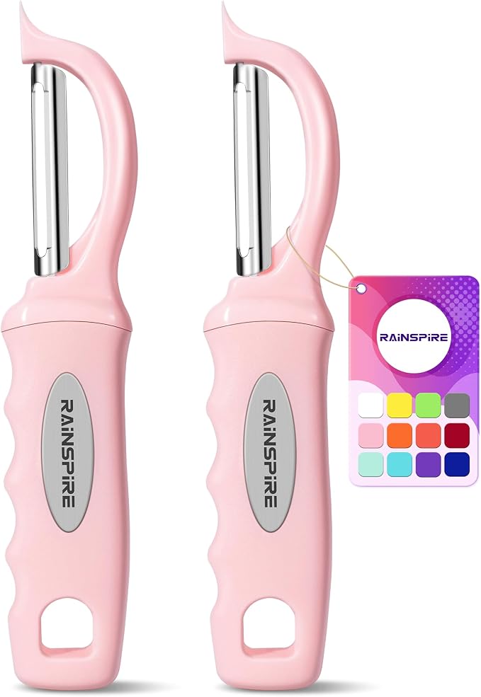 Rainspire Vegetable Peeler Potato Peelers for Kitchen, Sharp Stainless Steel Blades Veggie, Comfortable Handle Fruit Peeler, Carrot Peeler Apple Peeler Dishwasher Safe (2, Pink)