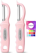 Rainspire Vegetable Peeler Potato Peelers for Kitchen, Sharp Stainless Steel Blades Veggie, Comfortable Handle Fruit Peeler, Carrot Peeler Apple Peeler Dishwasher Safe (2, Pink)