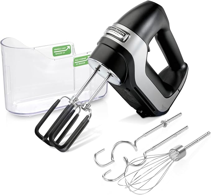 Hamilton Beach Professional 7-Speed Digital Electric Hand Mixer | High-Performance DC Motor | Slow Start | Snap-On Storage Case | SoftScrape Beaters, Whisk, Dough Hooks | Matte Black