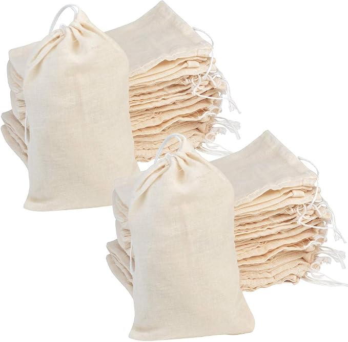 Tayfremn 100Pcs Cotton Drawstring Bags, Reusable Muslin Bag Natural Cotton Bags with Drawstring Produce Bags Bulk Gift Bag Jewelry Pouch for Party Wedding Home Storage(4 by 6 Inches)