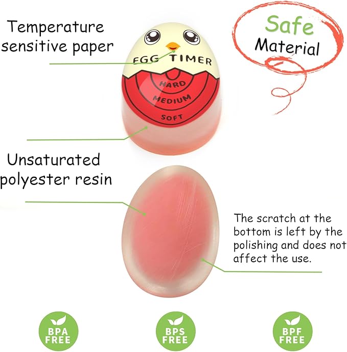 Lasubst Egg Timer for Boiling Eggs that Changes Color When Done, Red