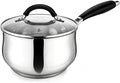 E-far 3 Quart Saucepan, Tri-Ply Base Stainless Steel Sauce Pot with Lid | Small Milk Sauce Pan with Silicone Handle for Home Kitchen Cooking, Compatible with All Cooktops, Non-toxic, Dishwasher Safe