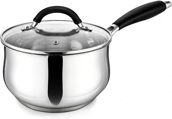E-far 3 Quart Saucepan, Tri-Ply Base Stainless Steel Sauce Pot with Lid | Small Milk Sauce Pan with Silicone Handle for Home Kitchen Cooking, Compatible with All Cooktops, Non-toxic, Dishwasher Safe