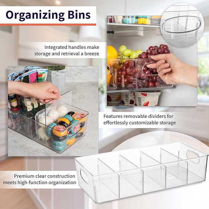 ClearSpace Pantry Storage Bins with Removable Dividers, XL, 2 Pack | Pantry storage bin for organizing food items, kitchen essentials, and refrigerator storage