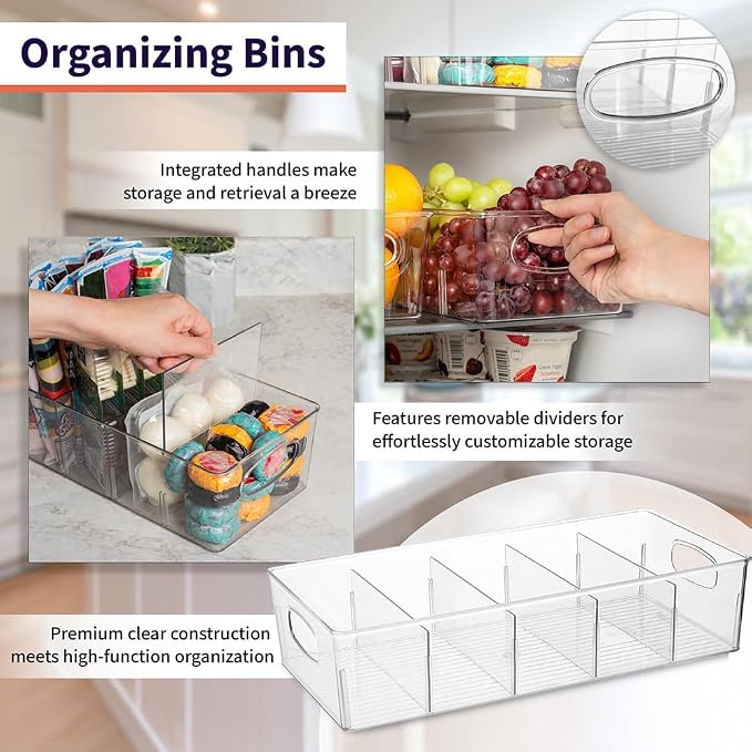 ClearSpace Pantry Storage Bins with Removable Dividers, XL, 4 Pack | Pantry storage bin for organizing food items, kitchen essentials, and refrigerator storage