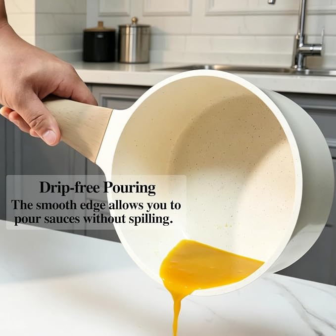 Nonstick Ceramic Saucepan with Lid 2QT. | German Greblon Ceramic Nonstick Coating, Non Toxic Sauce Pot, PTFE, PFOA & PFAS Free, Induction Compatible.