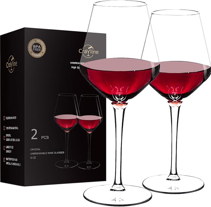 crayline Plastic Wine Glasses Set of 2(15oz) | 100% Tritan & BPA Free | Unbreakable Wine Glasses with Stem | Dishwasher Safe | Perfect For Pool, Patio, Camping, Outdoor Parties, Everyday Use.