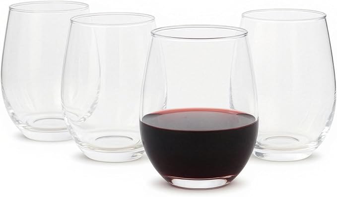 Amazon Basics Stemless Red Wine Glasses, 18 oz., Dishwasher-Safe, 4-Piece Set